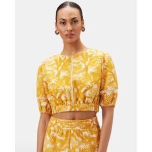 Amour Vert Lisa Cotton Linen Top in Toile Mandarine (XS)